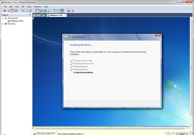 vmware installing windows 7